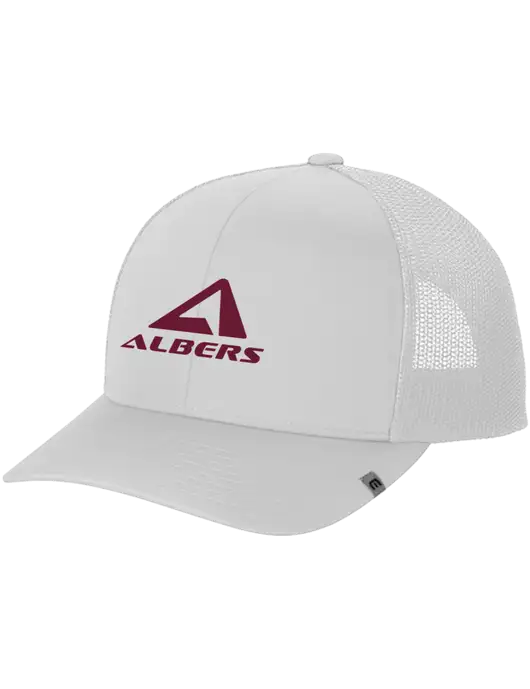TravisMathew White Cruz Trucker Cap w/Albers Aerospace Logo