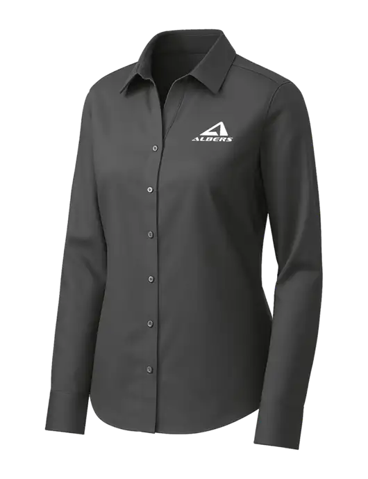 Brooks Brothers Womens Dark Grey Wrinkle-Free Stretch Pinpoint Shirt w/Albers Aerospace Logo